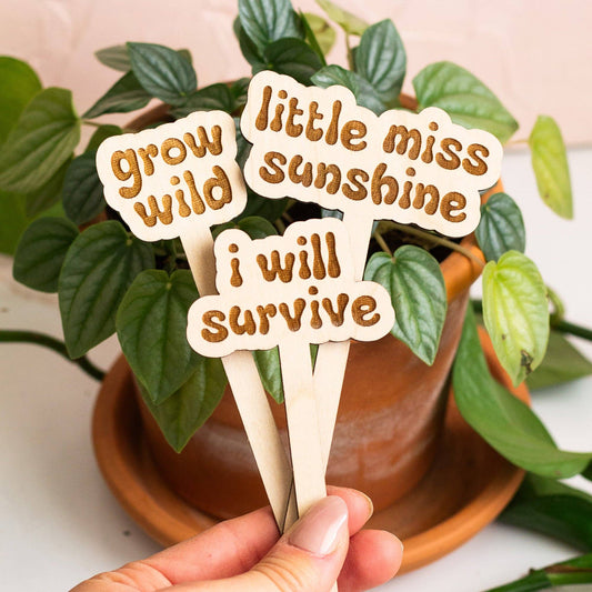 Retro Funny Wooden Plant Markers - Emotional support plant